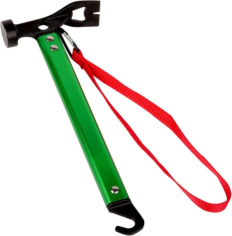 RIY Carbon Steel Aluminum Camping Hammer, 12" Small Lightweight Three-in-One Functional Tent Stake Hammer for Hiking Kit Green - Image 1